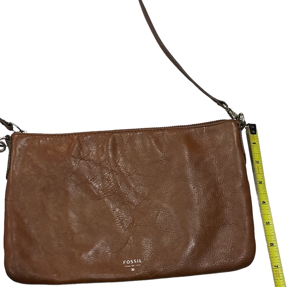 FOSSIL Carmel Brown Leather Crossbody Distressed GUC Square Organizer Bag - Picture 9 of 10